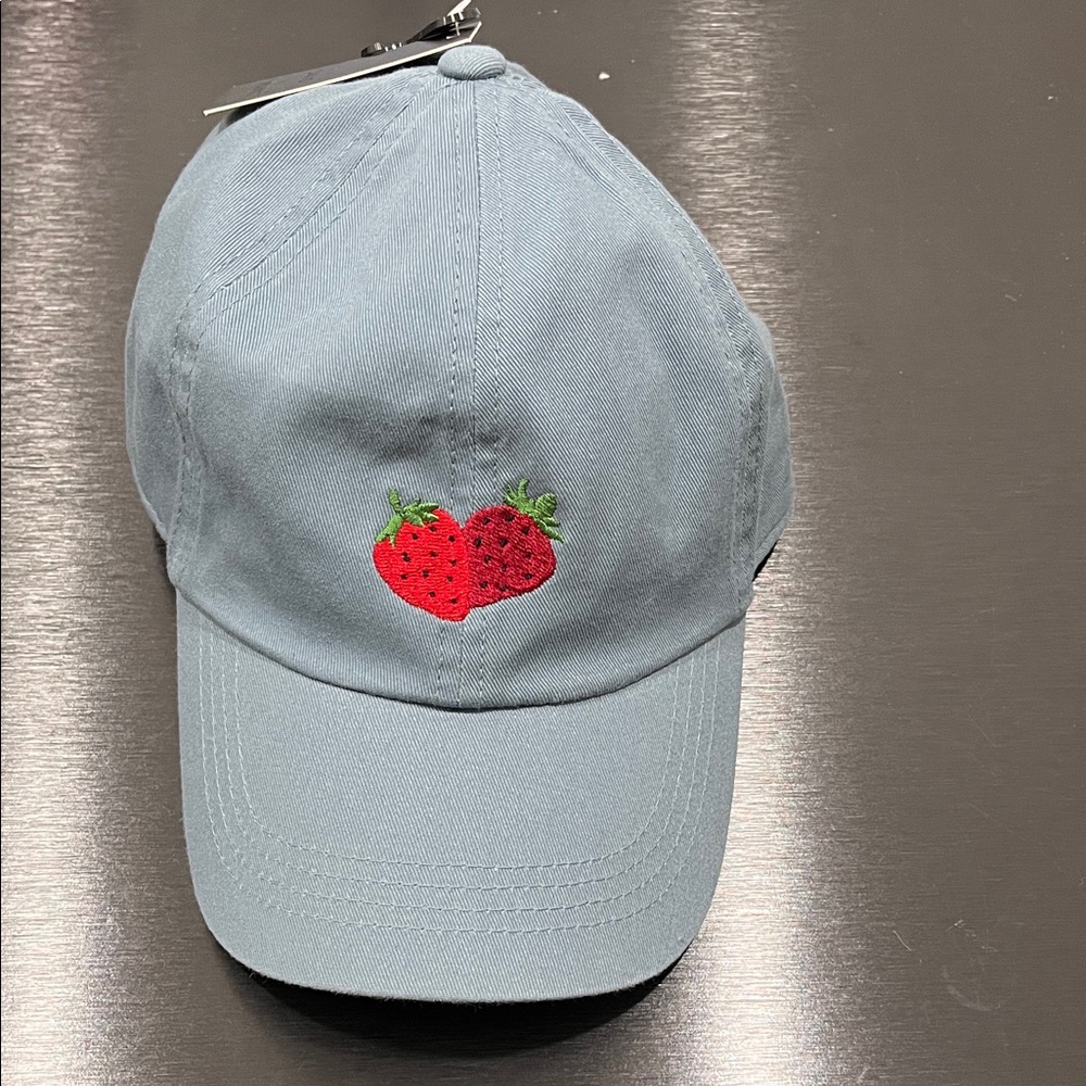 NWT David & Young Baseball Cap embroidered Strawberry Blue 100% cotton Casual